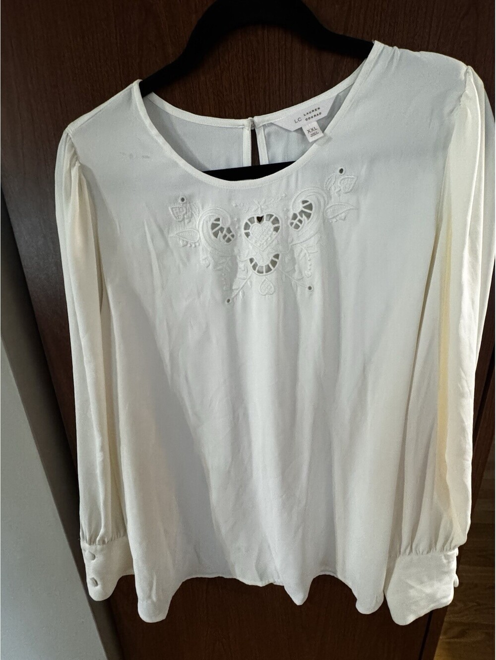 LC Lauren Conrad Womens XXL Ivory Embroidered Eyelet Long Sleeve Blouse